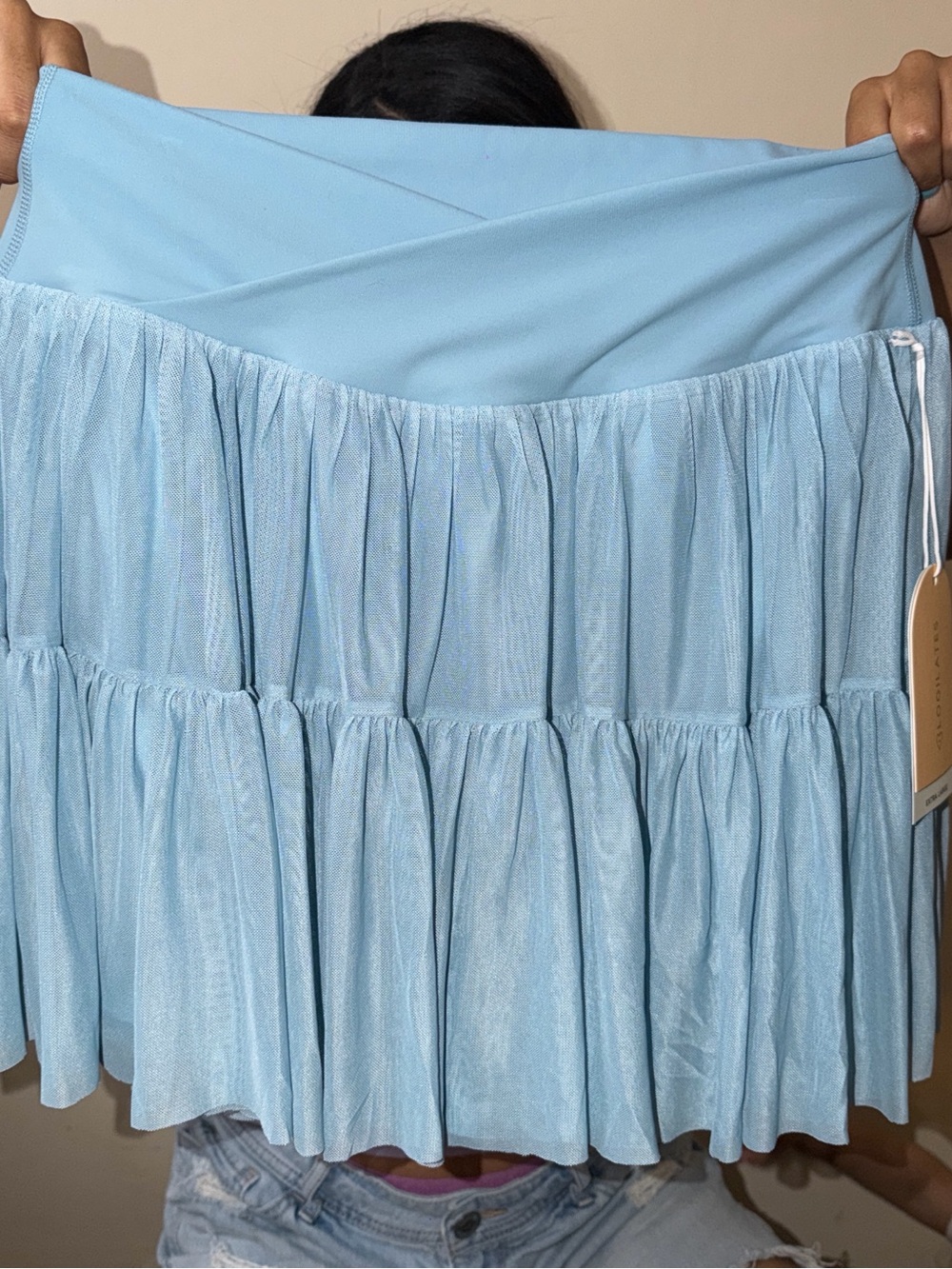 Light Blue Tiered Skater Mini Skirt - Unbranded
